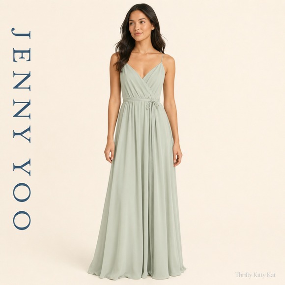 Jenny Yoo Dresses & Skirts - Jenny Yoo Collection James Luxe Chiffon Wrap Maxi Bridesmaid Gown Morning Mist 0